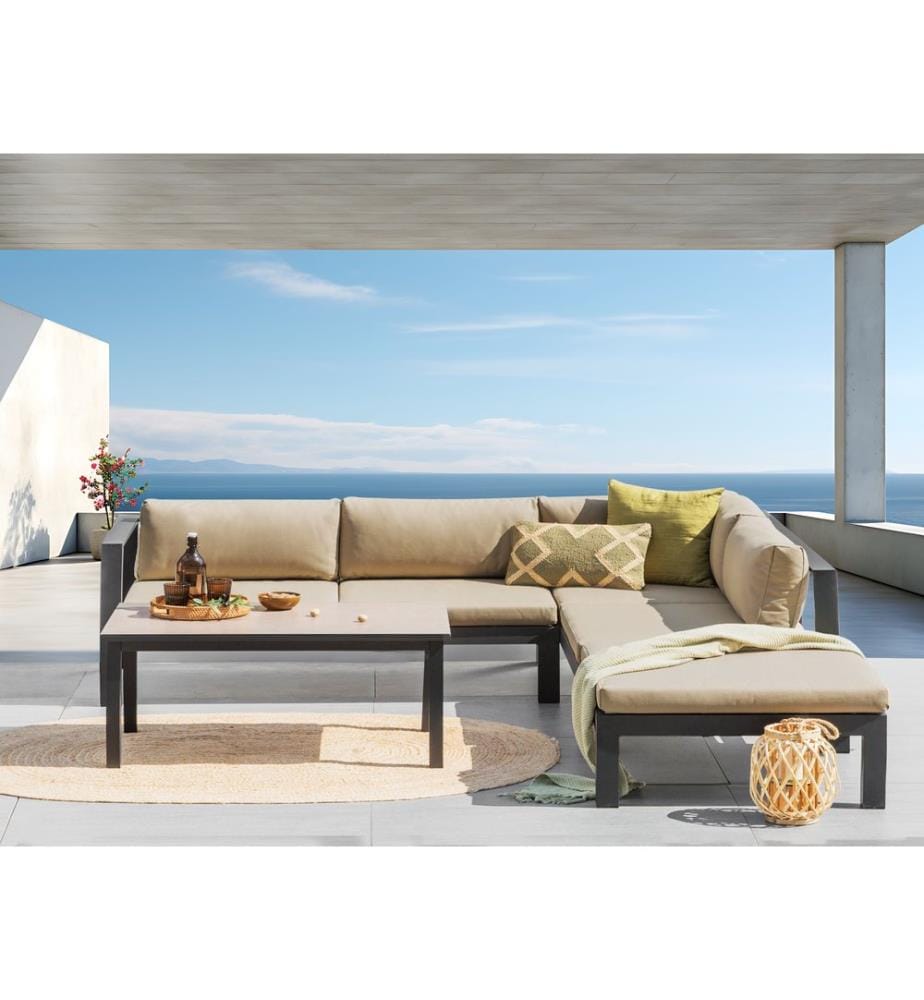 Ensemble de canapés d'angle de jardin 5 places MESSINA Côté gauche Métal Beige sable