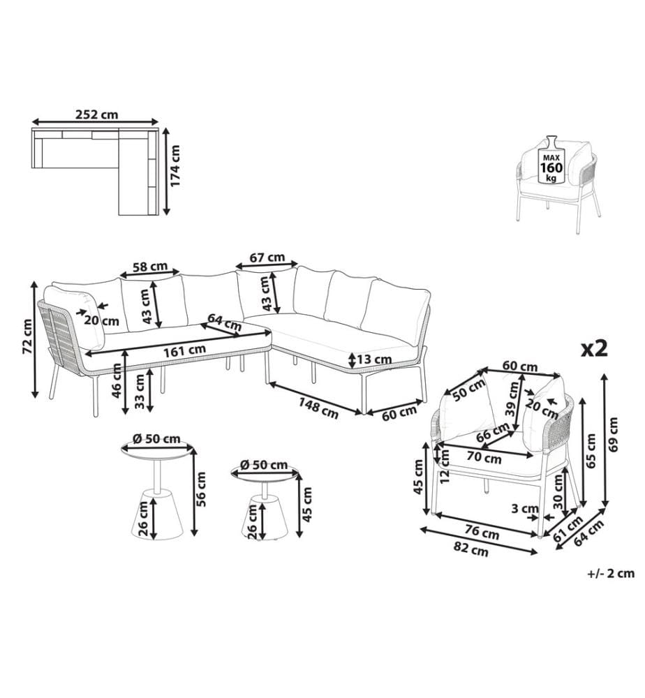 Gartensofa Set 7-Sitzer ROBELLA mit Tischen Beige