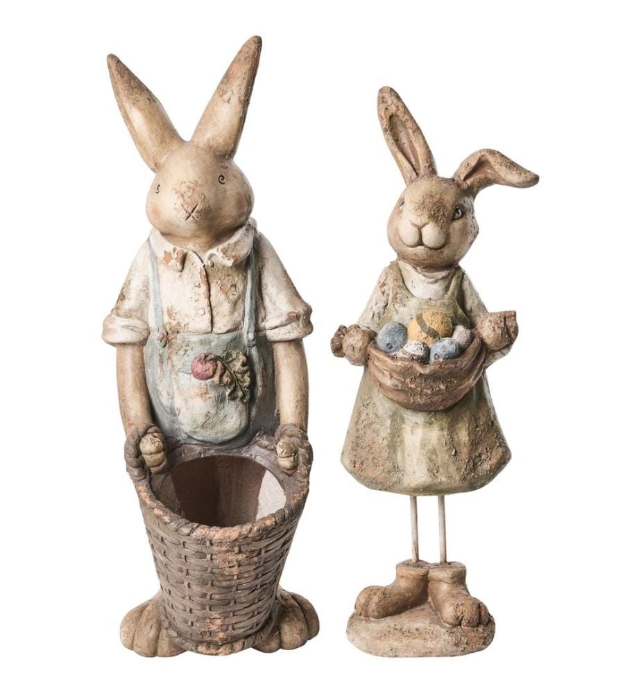 Gartenskulptur 2er Set CALCATA Kaninchen Bunt