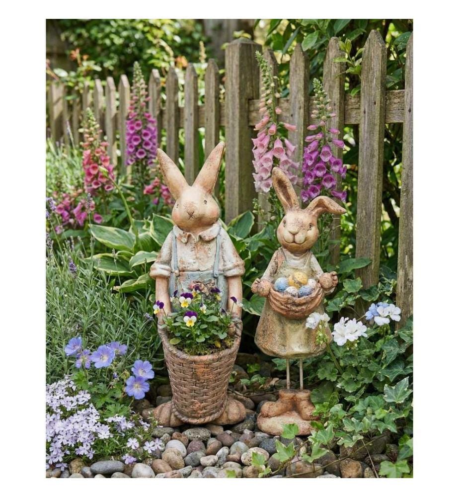 Gartenskulptur 2er Set CALCATA Kaninchen Bunt
