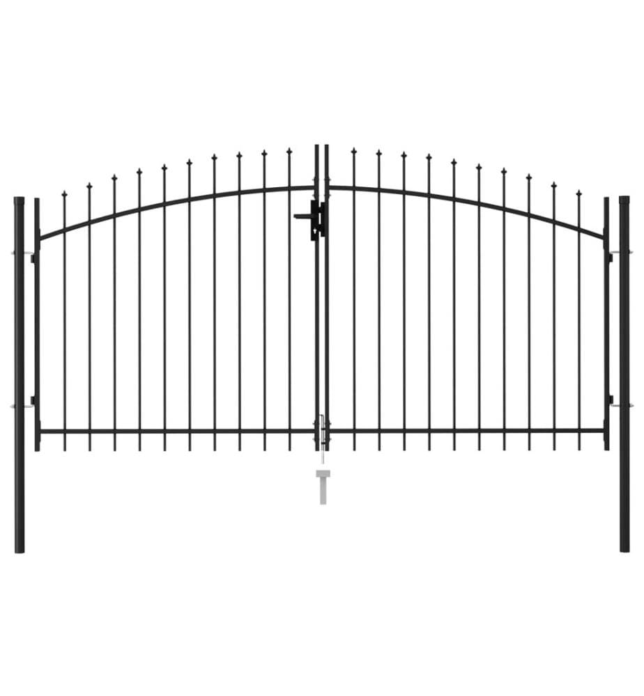Zauntor Doppelflügel mit Speerspitzen Stahl 3 x 1,5 m Schwarz