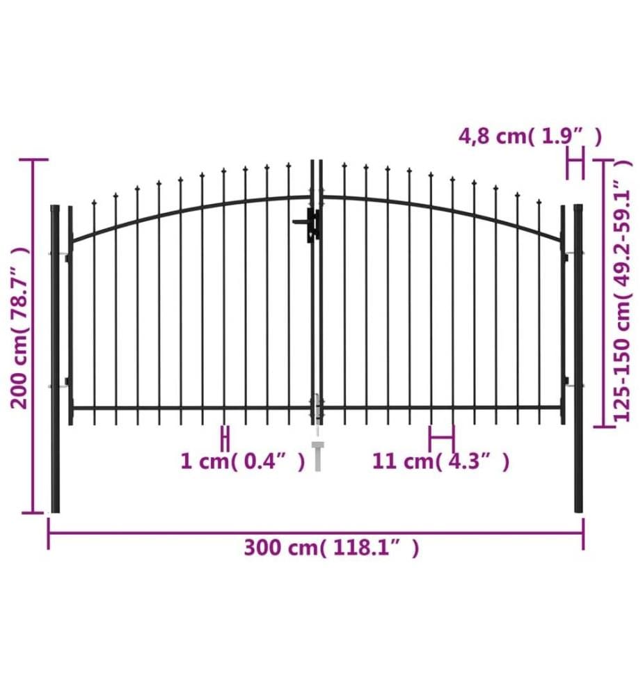 Zauntor Doppelflügel mit Speerspitzen Stahl 3 x 1,5 m Schwarz