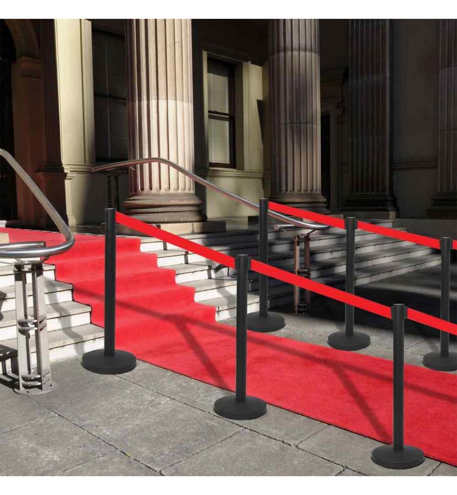 Colonnes avec bandes 4 pcs Barrière d'aéroport Fer Noir