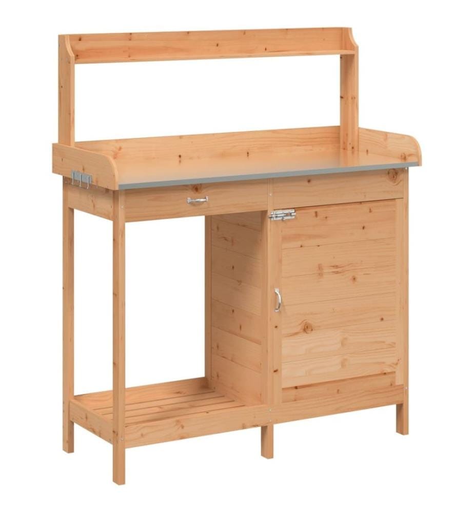 Pflanztisch mit Schrank Braun 110,5x45x124,5cm Massivholz Tanne
