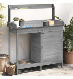 Pflanztisch mit Schrank Grau 110,5x45x124,5 cm Massivholz Tanne
