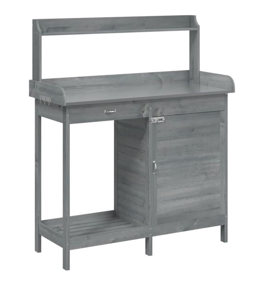 Pflanztisch mit Schrank Grau 110,5x45x124,5 cm Massivholz Tanne