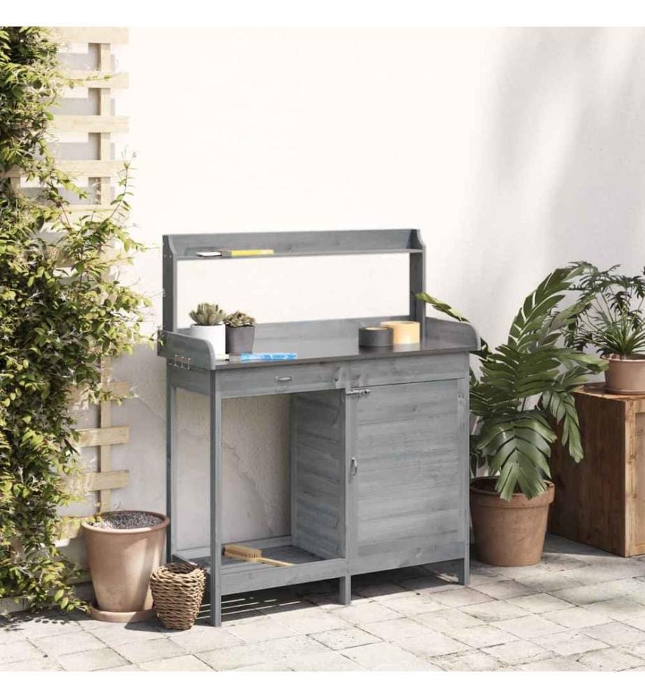 Pflanztisch mit Schrank Grau 110,5x45x124,5 cm Massivholz Tanne