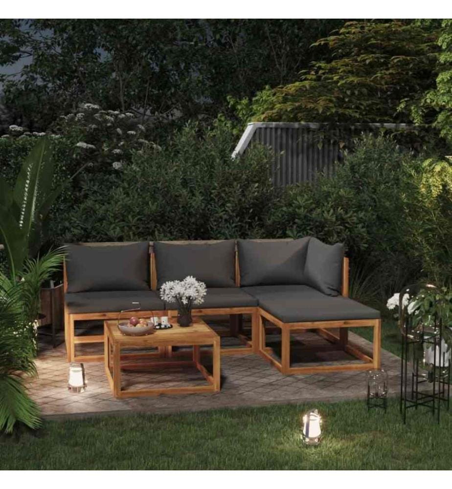 5-tlg. Garten-Lounge-Set mit Auflagen Massivholz Akazie