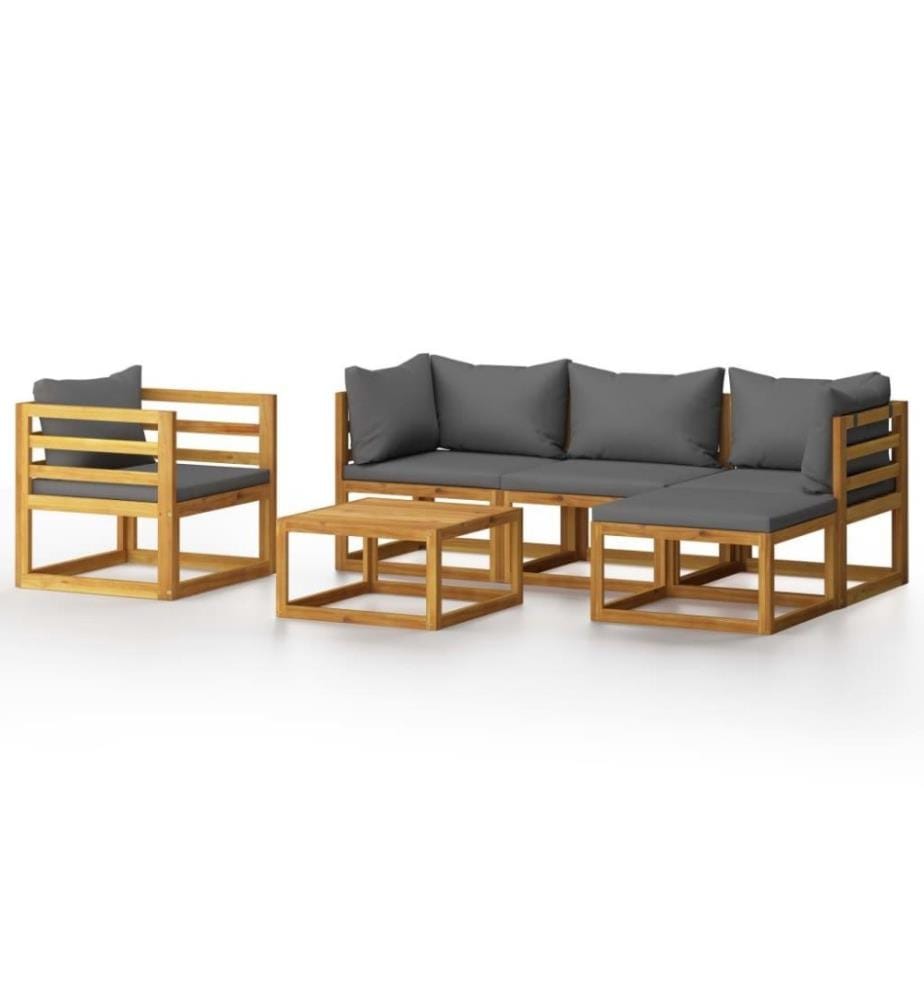 Salon de jardin 6 pcs avec coussin Bois d'acacia solide