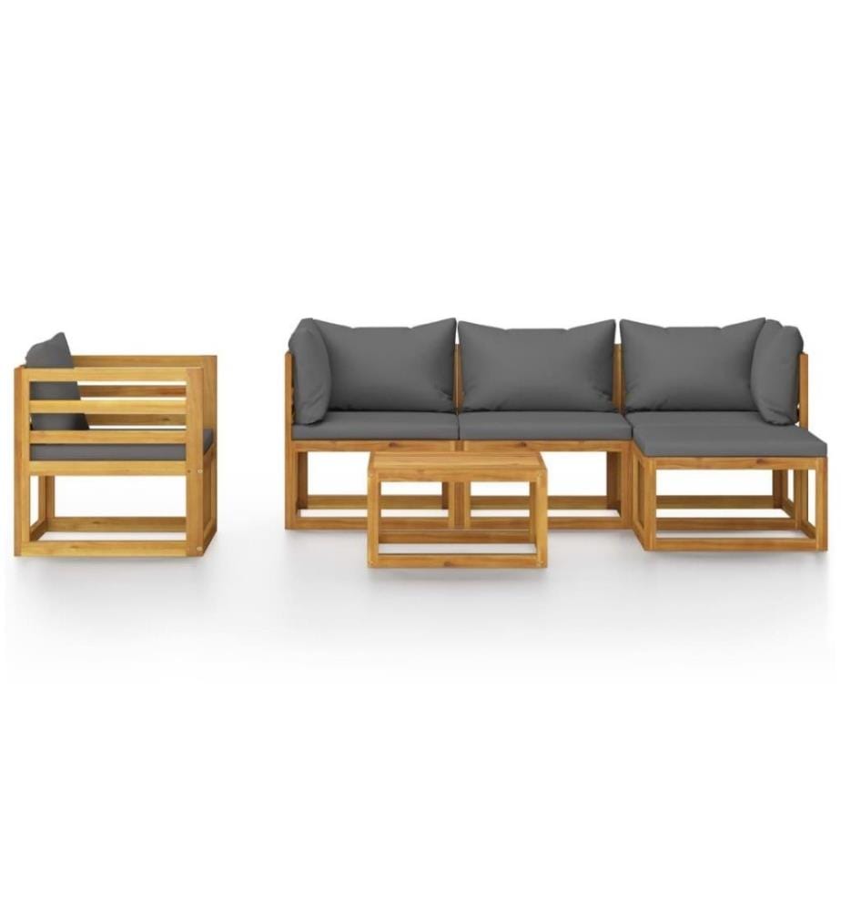 Salon de jardin 6 pcs avec coussin Bois d'acacia solide