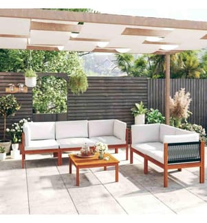 Salon de jardin 6 pcs avec coussins Crème Bois d'acacia solide
