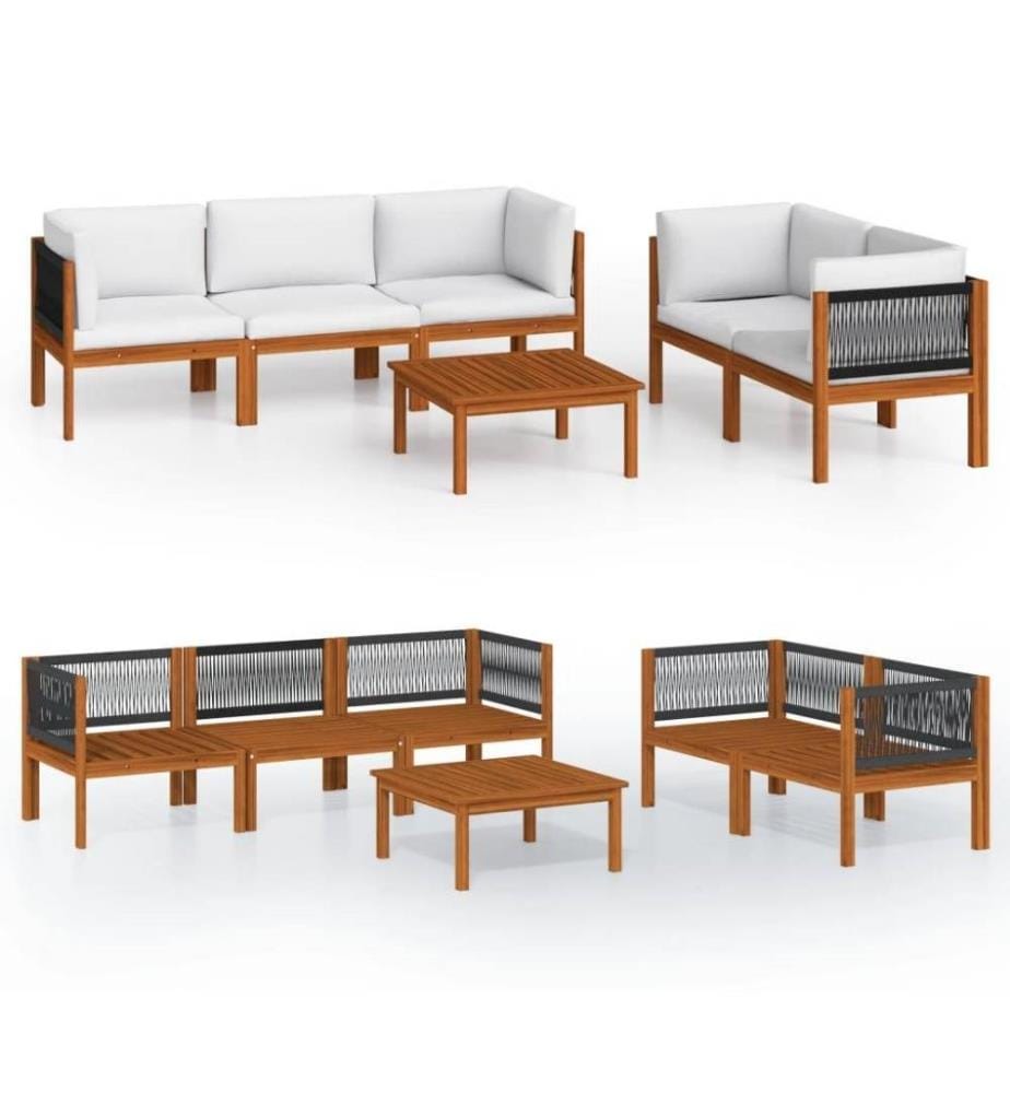 Salon de jardin 6 pcs avec coussins Crème Bois d'acacia solide