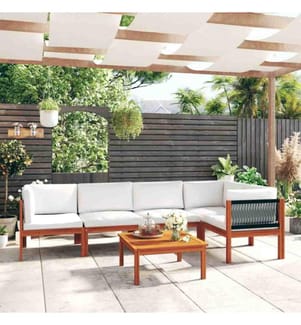 6-tlg. Garten-Lounge-Set mit Kissen Cremeweiss Massivholz Akazie