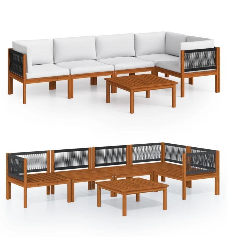 Salon de jardin 6 pcs avec coussins Crème Bois d'acacia solide