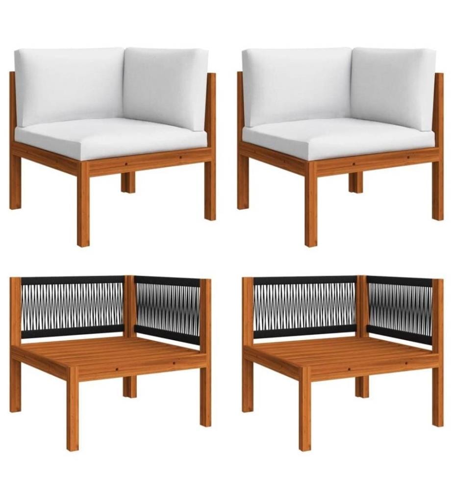 Salon de jardin 6 pcs avec coussins Crème Bois d'acacia solide