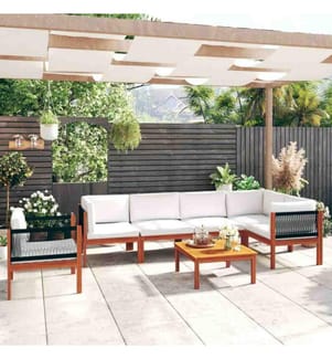 Salon de jardin 7 pcs avec coussins Crème Bois d'acacia solide