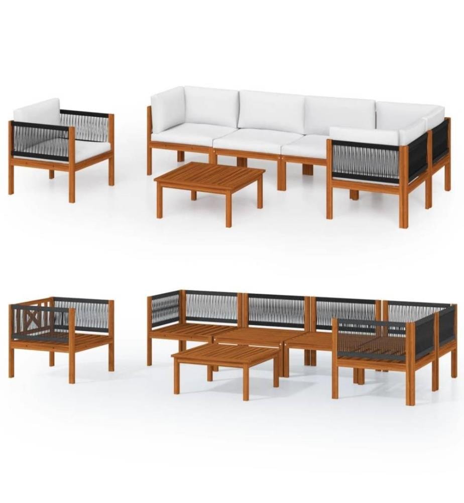 Salon de jardin 7 pcs avec coussins Crème Bois d'acacia solide
