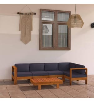 Salon de jardin 6 pcs avec coussins gris foncé Bois d'acacia