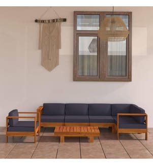 Salon de jardin 7 pcs avec coussins gris foncé Bois d'acacia