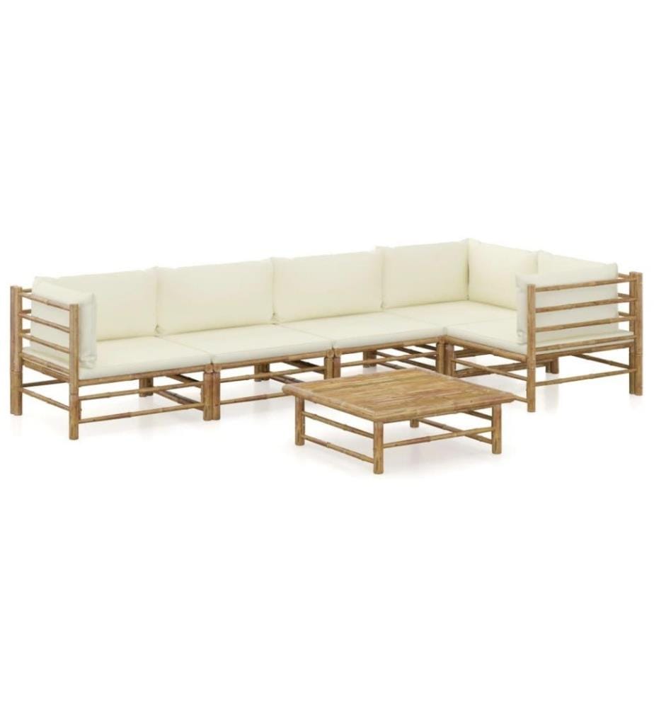 6-tlg. Garten-Lounge-Set mit Cremeweissen Kissen Bambus