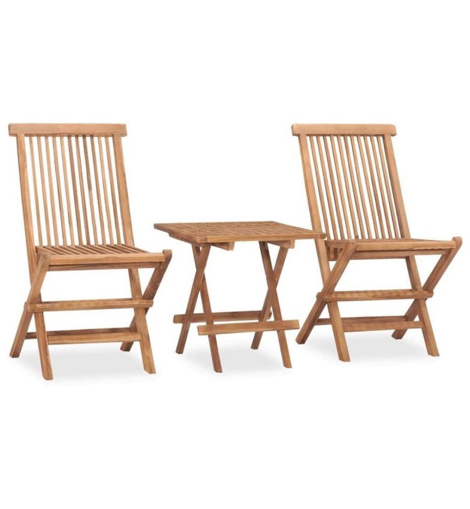 Mobilier à dîner d'extérieur pliable avec coussin 3 pcs Teck