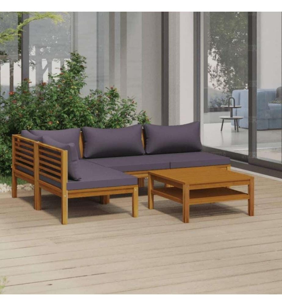 5-tlg. Garten-Lounge-Set mit Auflage Massivholz Akazie