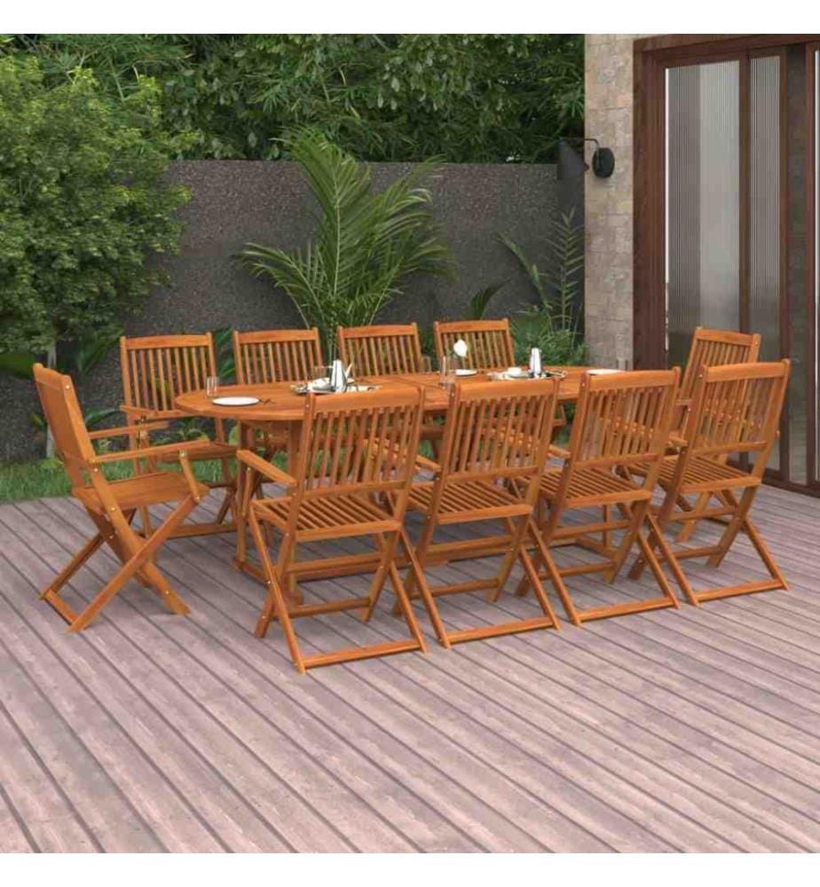 Mobilier à dîner de jardin 11 pcs Bois d'acacia massif