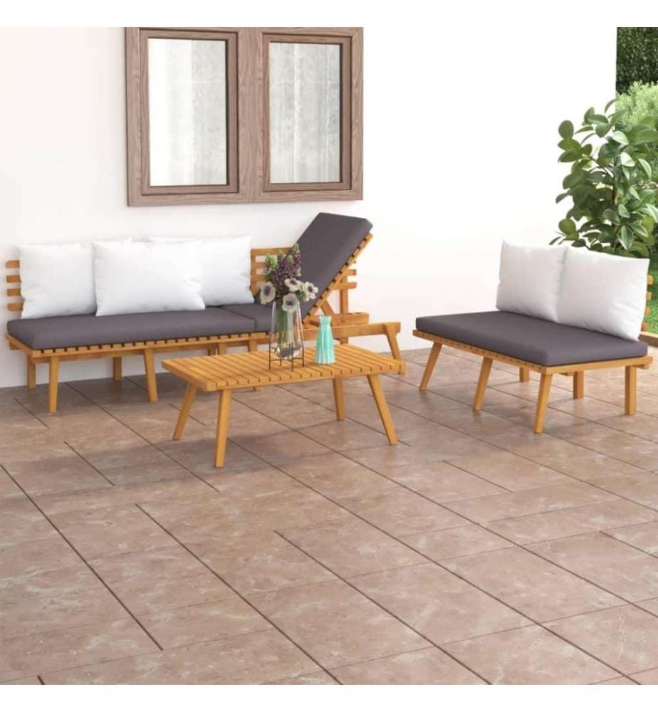 3-tlg. Garten-Lounge-Set mit Kissen Massivholz Akazie