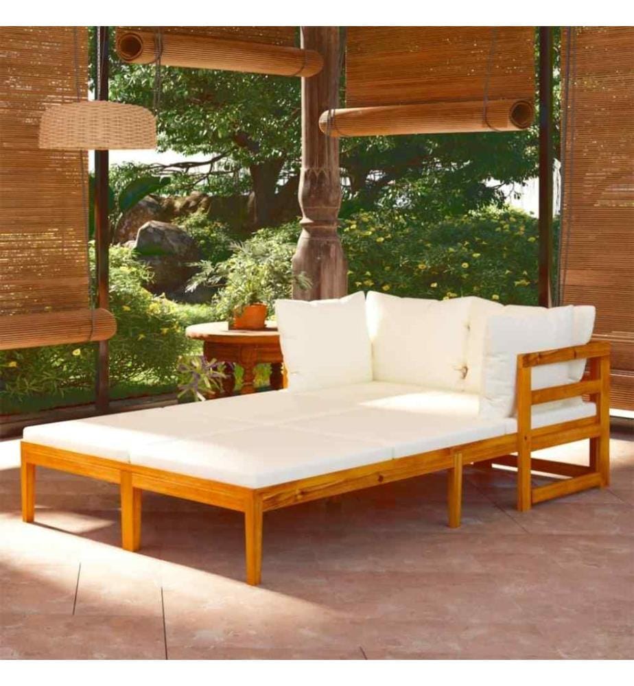 Sonnenliegen mit Cremeweissen Kissen 2 Stk. Akazienholz