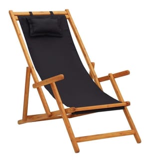 Klappbarer Strandstuhl Eukalyptus Massivholz und Stoff Schwarz