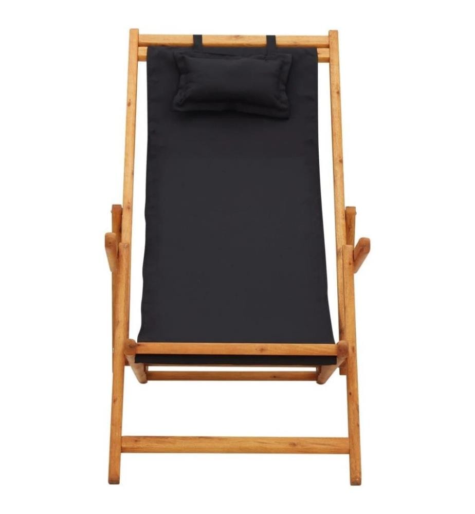 Klappbarer Strandstuhl Eukalyptus Massivholz und Stoff Schwarz