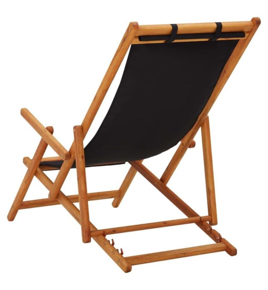 Klappbarer Strandstuhl Eukalyptus Massivholz und Stoff Schwarz