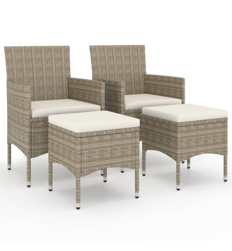 4-tlg. Gartenstuhl und Hocker Set Poly Rattan Grau