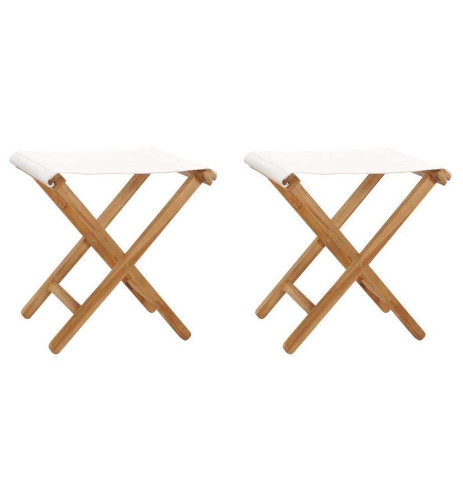 Klappstühle 2 Stk. Teak Massivholz und Stoff Cremeweiss