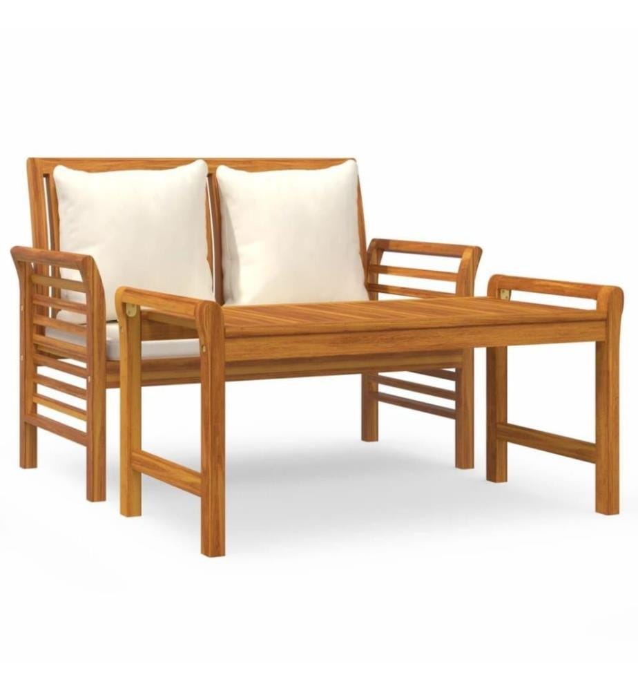 Salon de jardin avec coussins blanc crème 2 pcs Bois massif