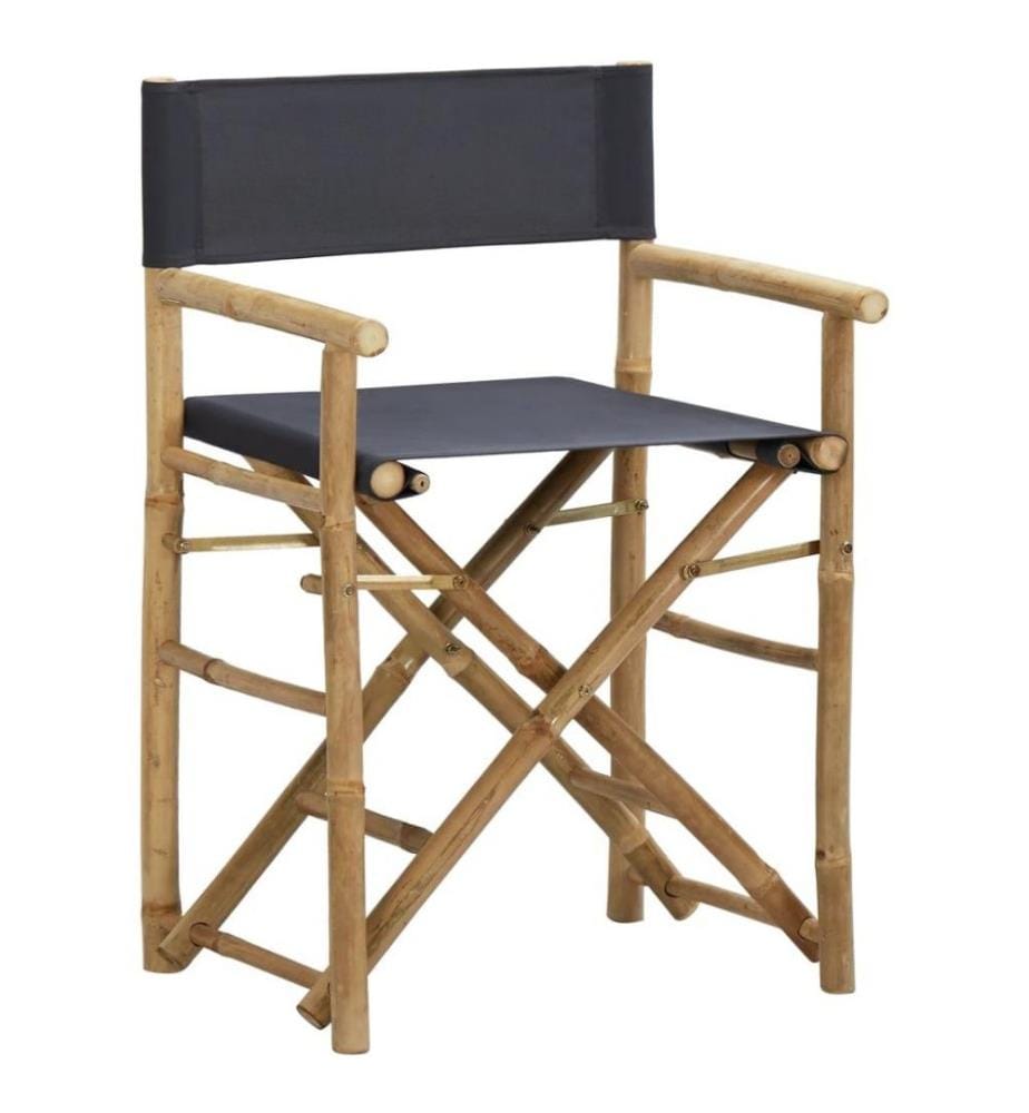 Chaises pliables de directeur 2 pcs Gris foncé Bambou et tissu