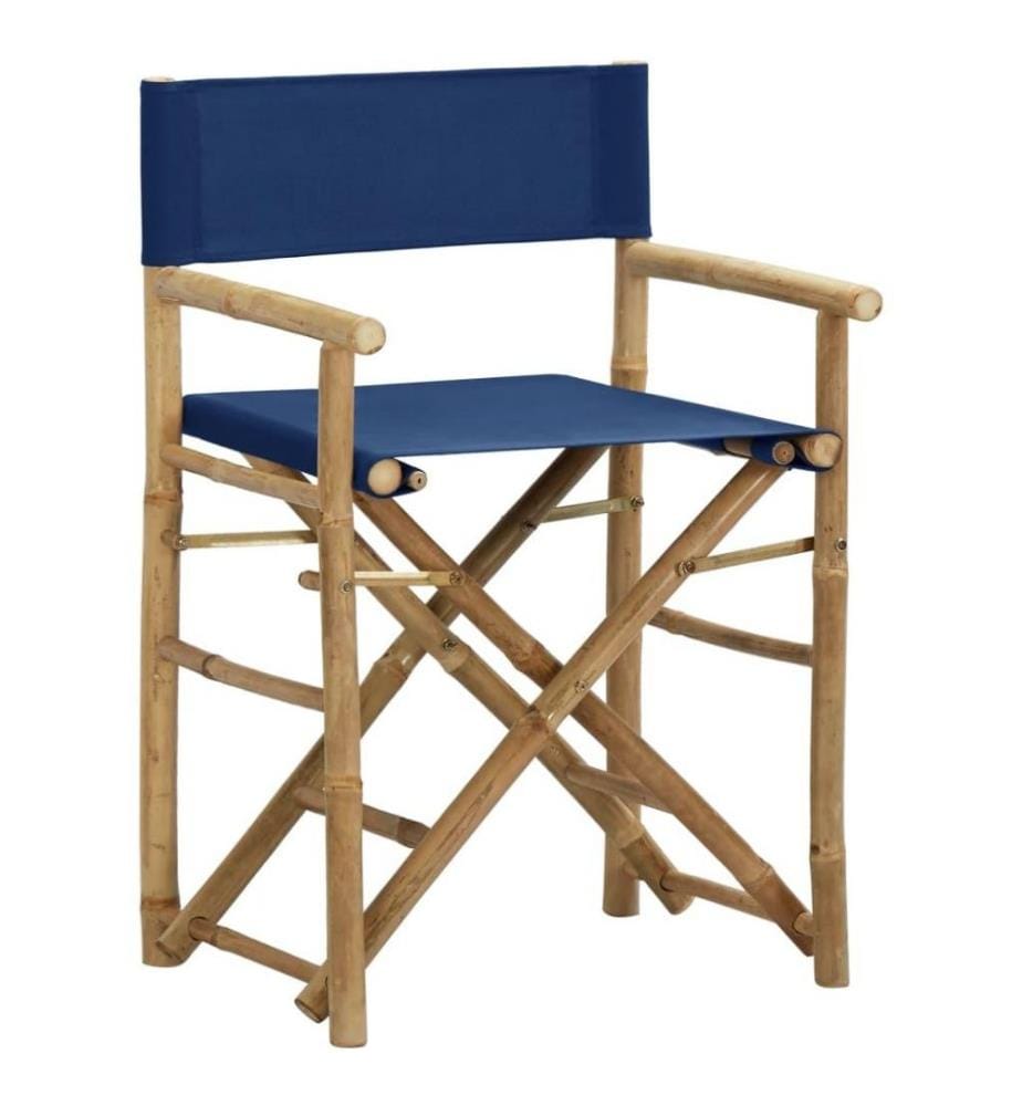 Chaises pliables de directeur 2 pcs Bleu Bambou et tissu