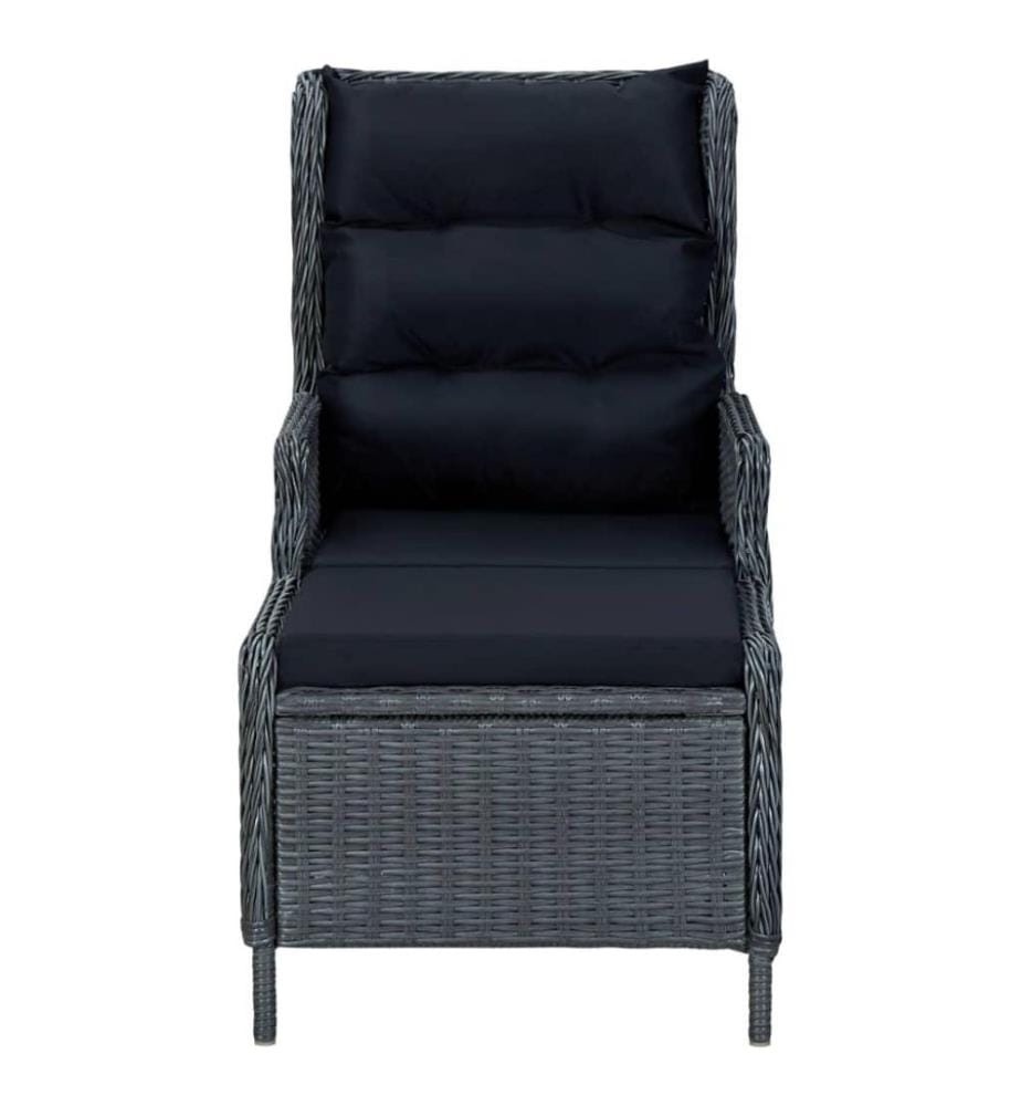 Verstellbarer Gartensessel mit Fusshocker Poly Rattan Dunkelgrau