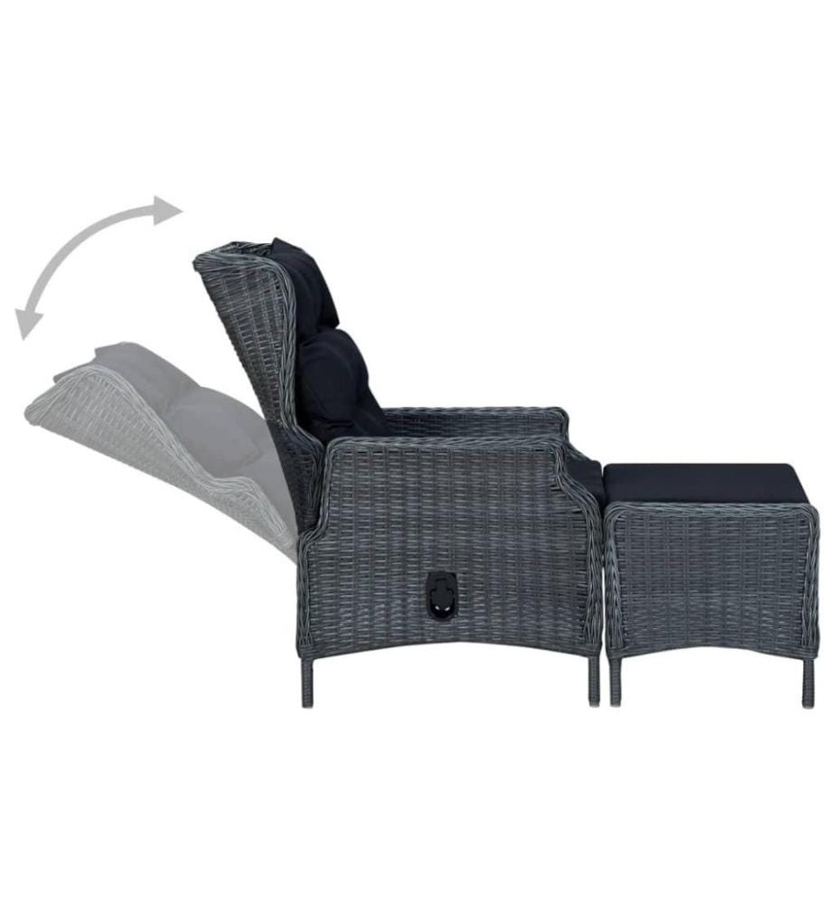 Verstellbarer Gartensessel mit Fusshocker Poly Rattan Dunkelgrau