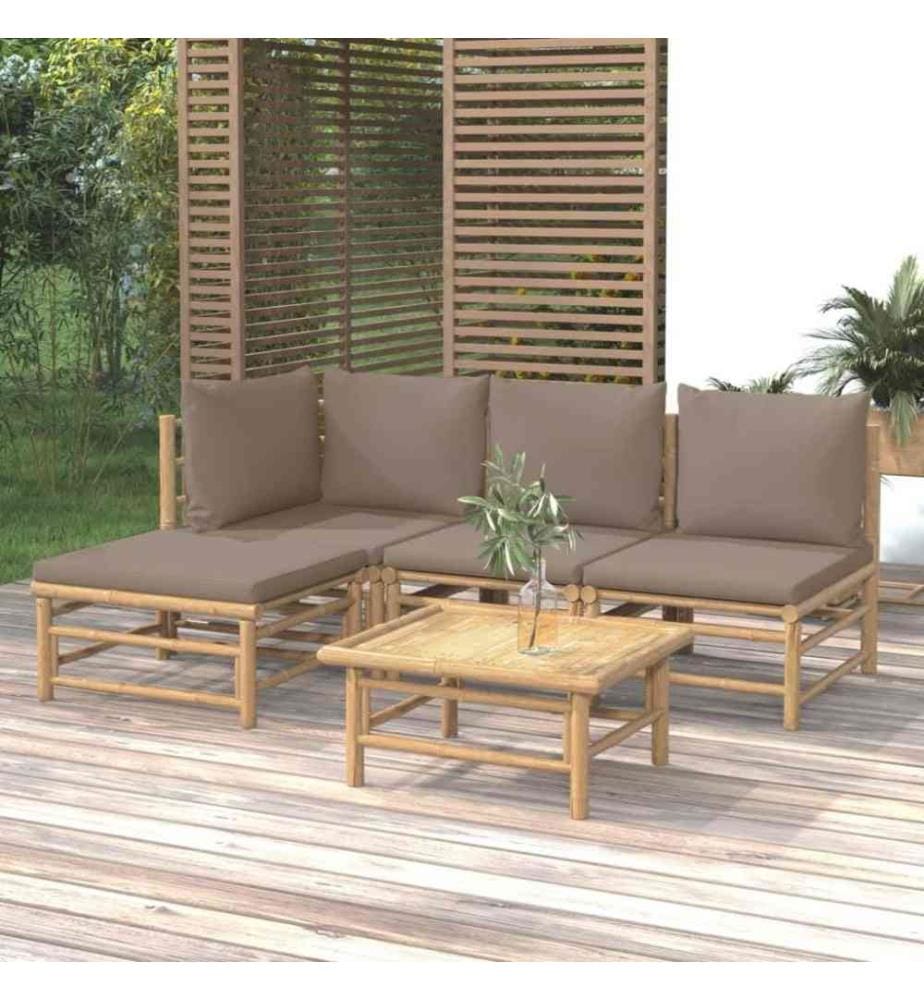 5-tlg. Garten-Lounge-Set mit Kissen Taupe Bambus