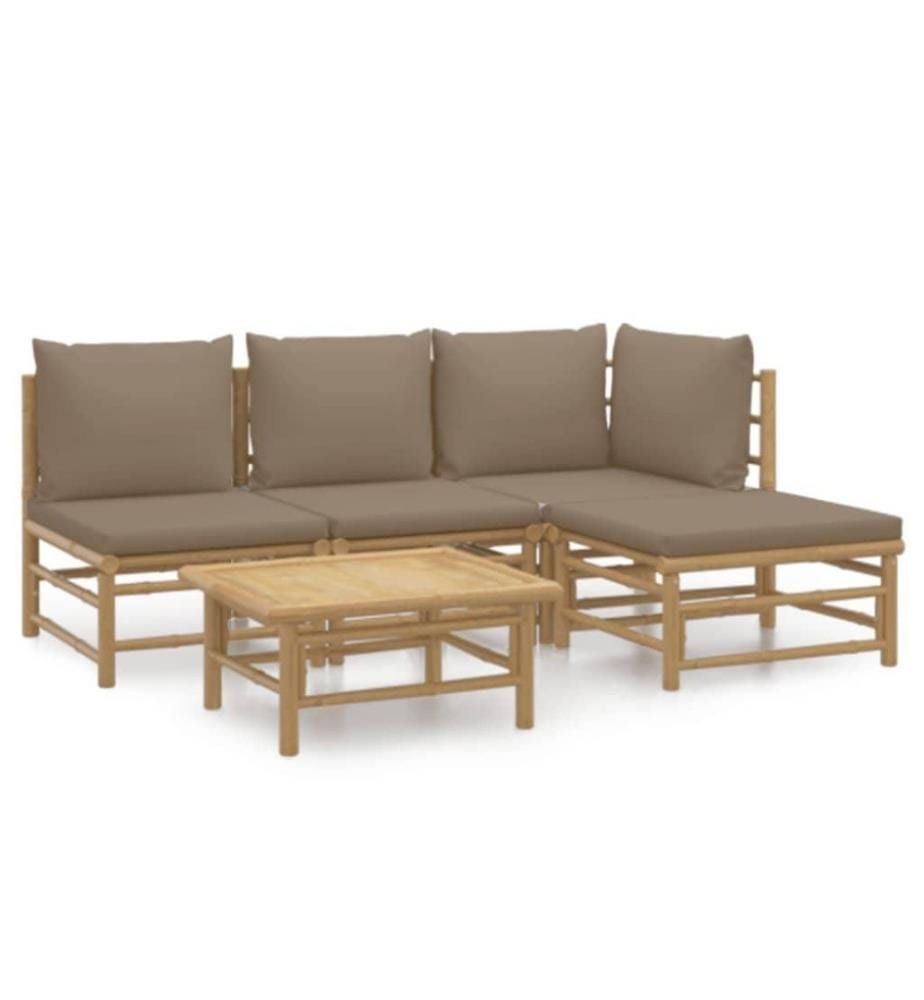 5-tlg. Garten-Lounge-Set mit Kissen Taupe Bambus