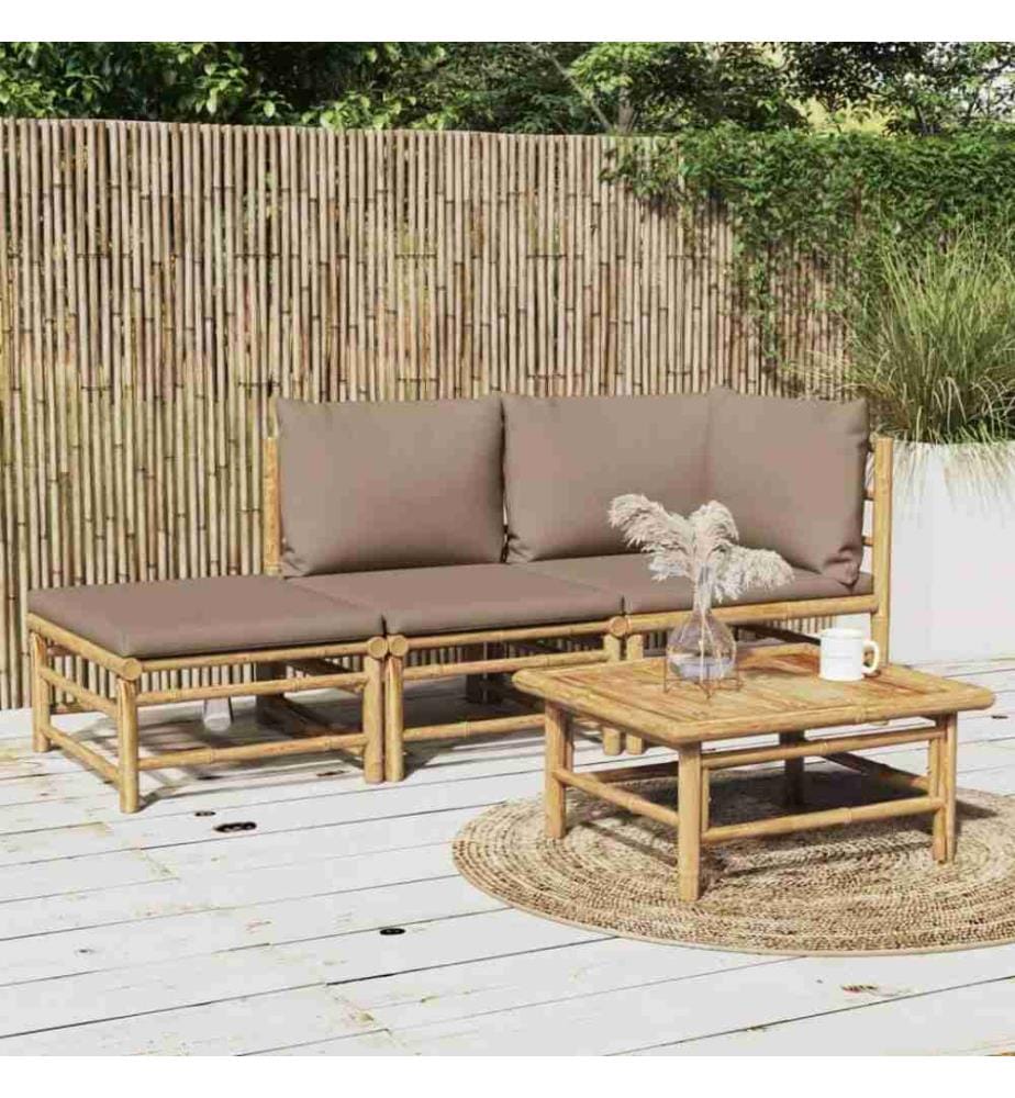 3-tlg. Garten-Lounge-Set mit Taupe Kissen Bambus