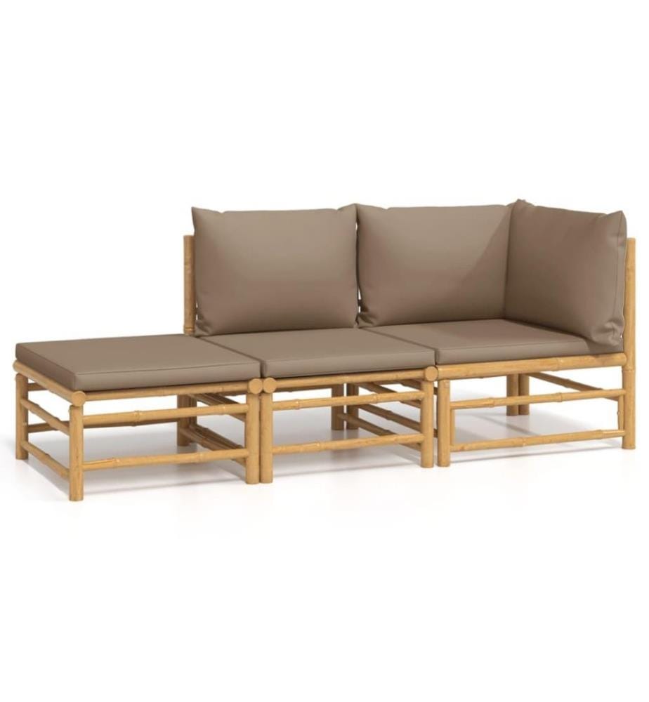 3-tlg. Garten-Lounge-Set mit Taupe Kissen Bambus