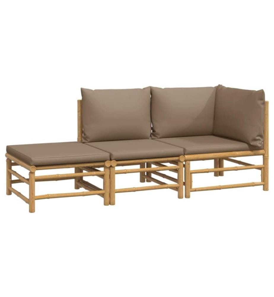 3-tlg. Garten-Lounge-Set mit Taupe Kissen Bambus