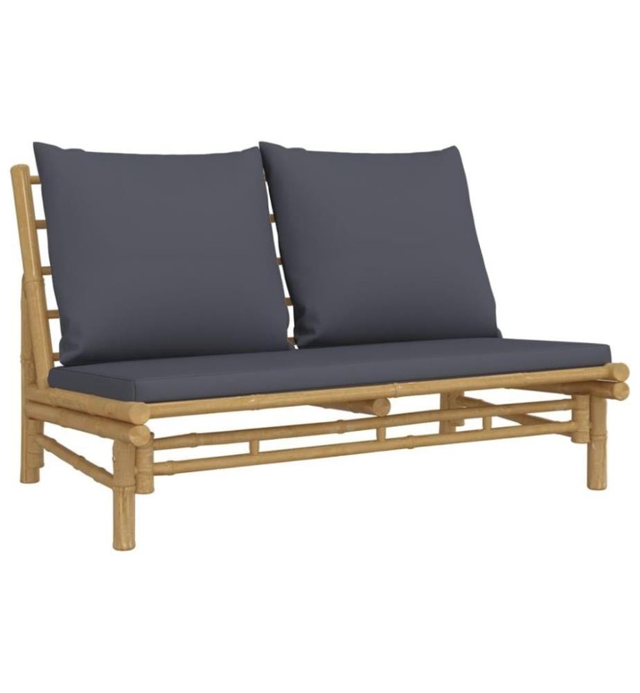 3-tlg. Garten-Lounge-Set mit Dunkelgrauen Kissen Bambus