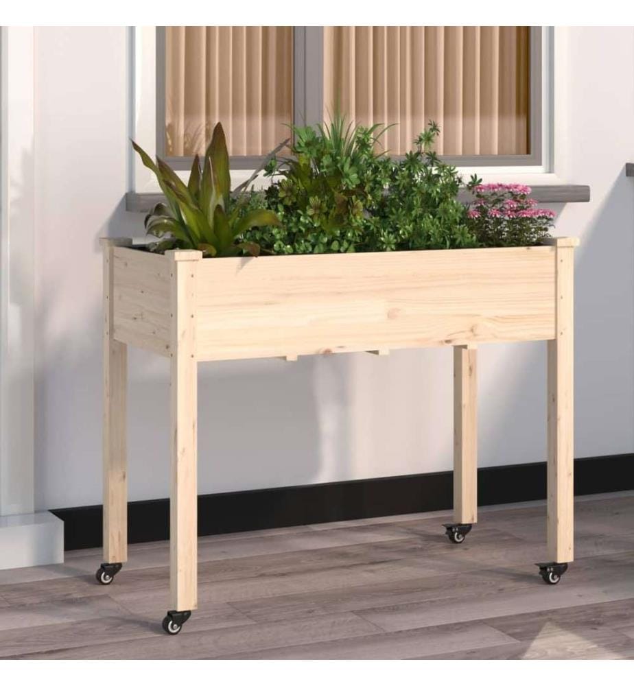 Jardinière sur roues avec doublure 118x59x80 cm bois de sapin