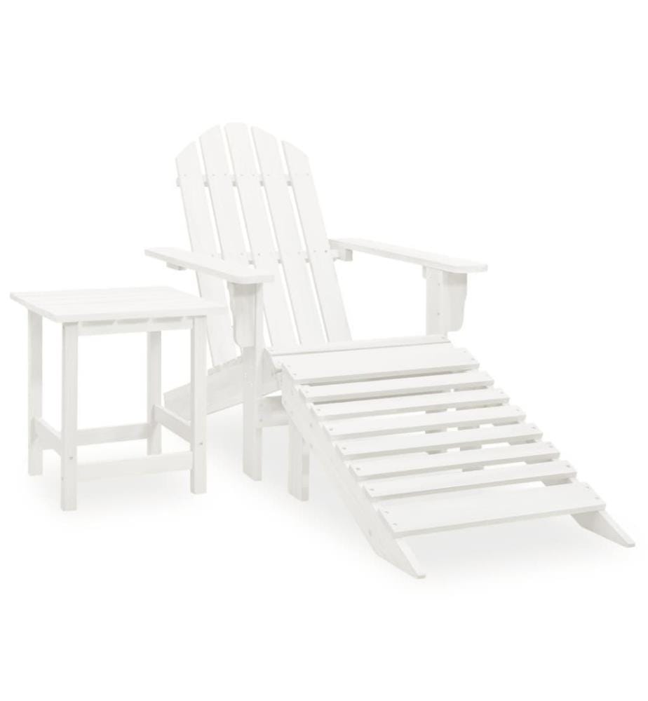Adirondack-Gartenstuhl mit Fussstütze & Tisch Tannenholz Weiss