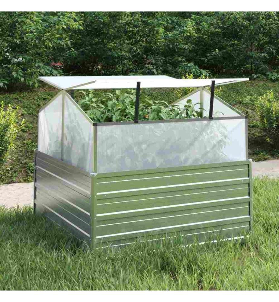 Lit surélevé de jardin avec serre 100x100x85 cm Argenté