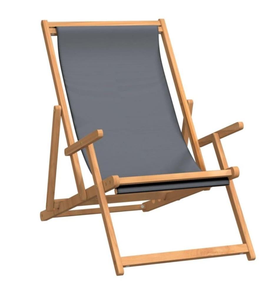 Strandstuhl Klappbar Massivholz Teak Grau