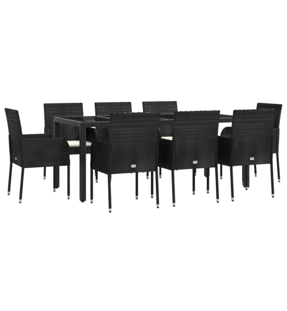 9-tlg. Garten-Essgruppe mit Kissen Schwarz Poly Rattan